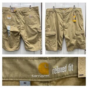 NWT Carhartt Force Broxton Relaxed Fit Ripstop Cargo Shorts‎ Men's 42 x 11 Khaki